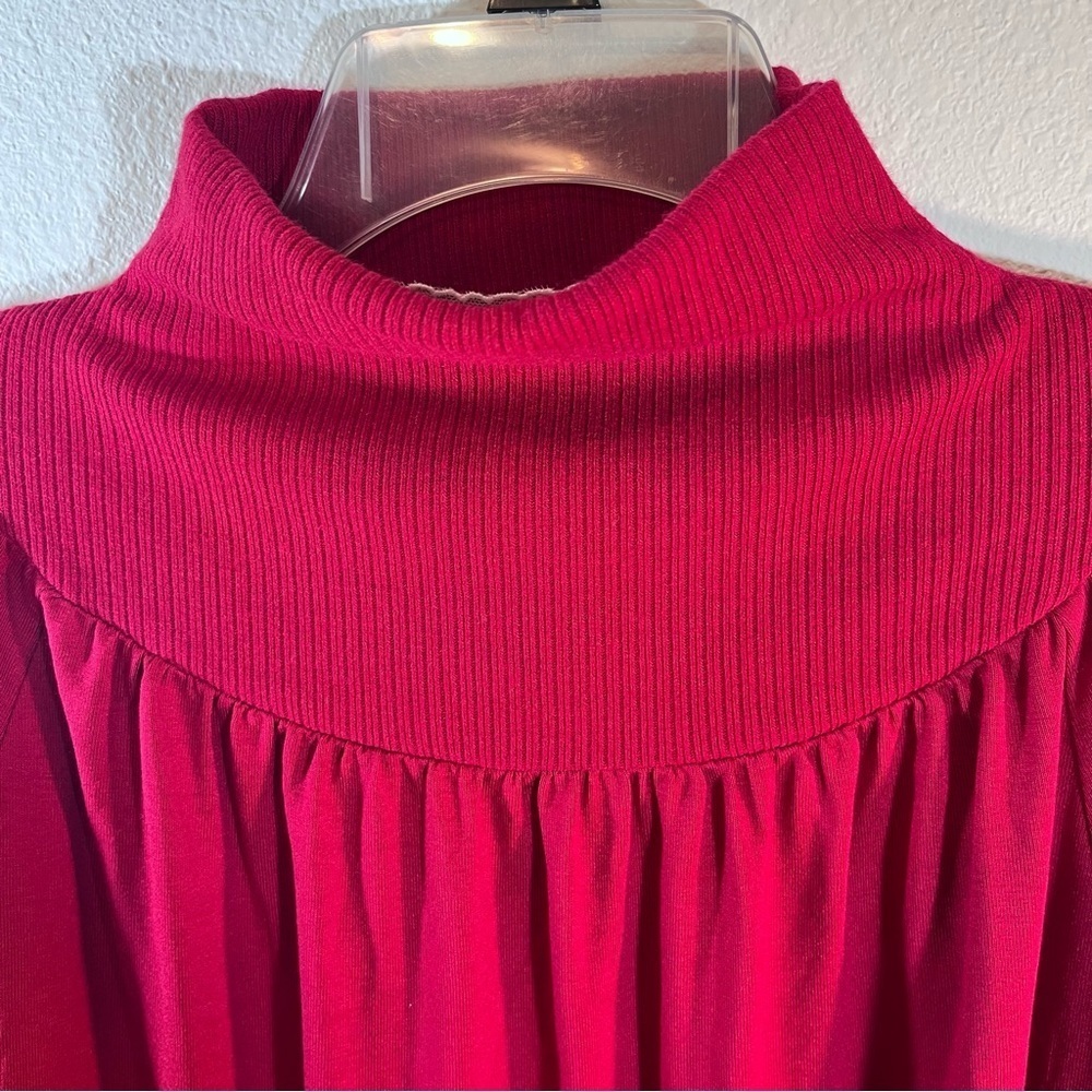 Cupio Blush Jester Red Puff Sleeve L Gathered Yoke Ribbed Mick Women’s top NWT - Picture 7 of 10